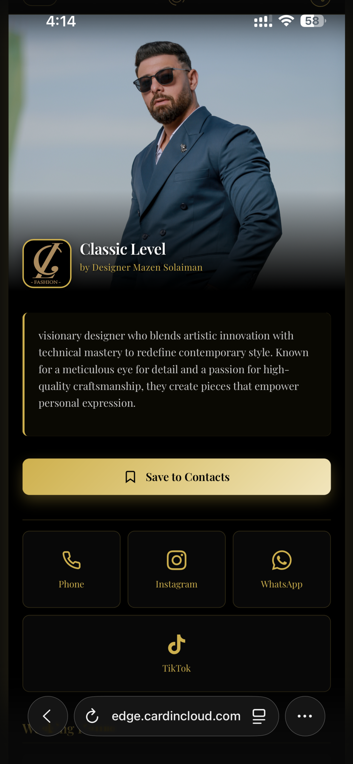 Team member profile preview on mobile phone